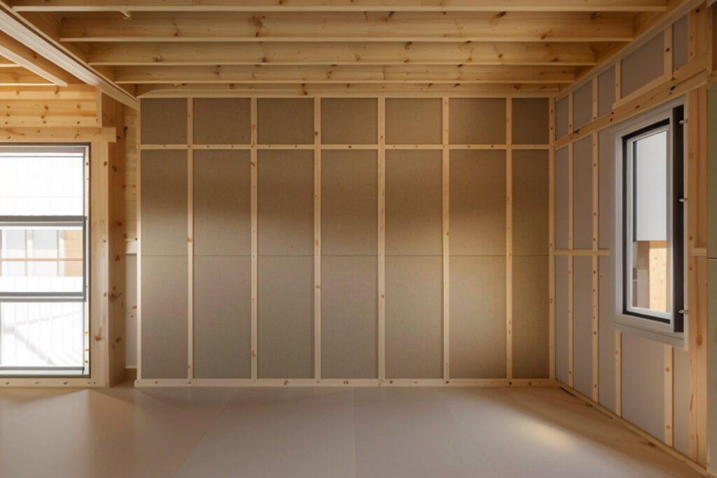 chantier interieur renovation energetique mur en cours d isolation thermique laine de roche